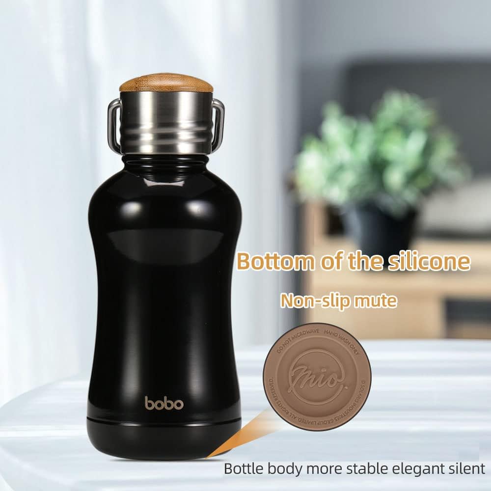 YOHKOH Mini Insulated Water Bottle With Bamboo Lid - 8.8oz Small Vacuum Insulated Water Bottle for Women Kids, 12 Hrs Hot & 24 Hrs Cold Stainless Steel Thermos Leak-Proof BPA-Free (8.8oz,Black)