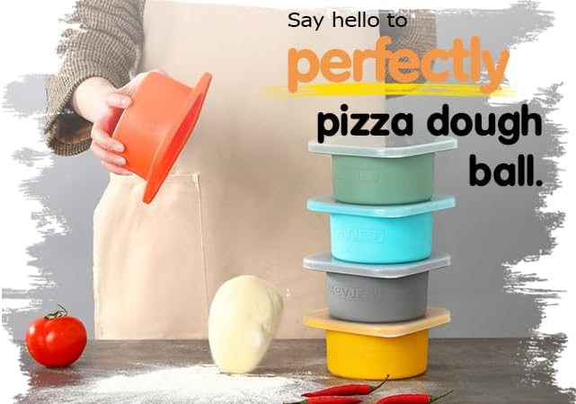 PLUS 1000ml Pizza Dough Proofing Boxes for DIY Artisan Pizza, Food Grade Silicone Stackable Containers with Lids, Sturdy Reinforced Steel. Freezer, Fridge, Dishwasher Safe (4Space Grey Plus)