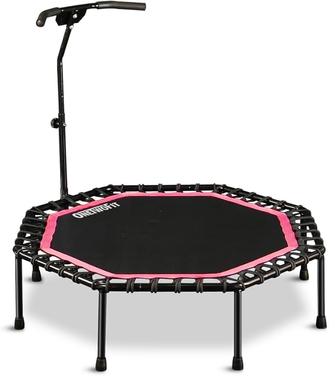 ONETWOFIT 51" Silent Trampoline with Adjustable Handle Bar, Fitness Trampoline Bungee Rebounder Jumping Cardio Trainer Workout for Adults…