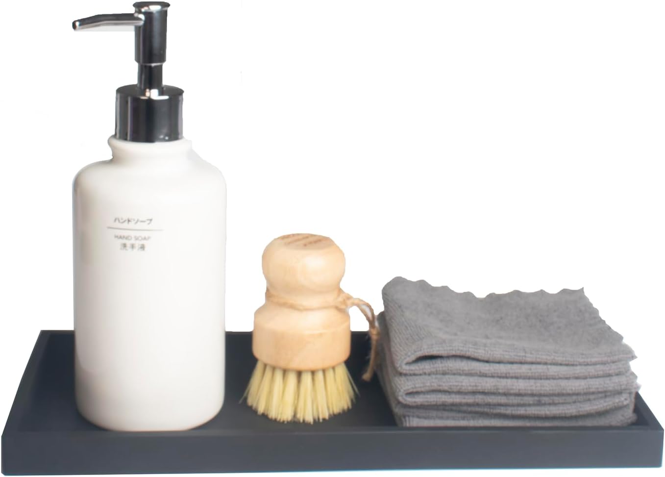 DNC Bathroom Counter Tray, 11.8" Silicone Vanity Tray, Kitchen Sink Soap Tray for Dish Holder Dispenser Countertop Toilet Tank Desk Organizer Black