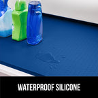 GORILLA GRIP Waterproof Silicone Under Sink Mat with Raised Lip for Kitchen and Bathroom, 28 x 22 in, Cabinet Shelf Liner Stay in Place Mats Dishwasher Safe Drawer Liner, Organizer Tray, Blue
