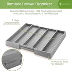 Purawood Kitchen Drawer Organizer - Expandable Utensil Drawer Organizer for Kitchen, Cutlery Tray & Silverware Organizer, 3-5 Slots - Bamboo Organizer for Utensils & Flatware (Grey)