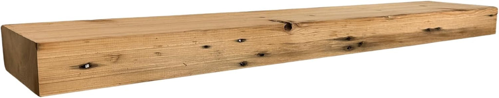 Modern Timber Craft Reclaimed Wood Fireplace Mantel Shelf | Solid Rustic American Barnwood with Steel Floating Shelf Brackets | 2.75" Thickness | 84" L x 8" D, Unfinished, Planed and Sanded