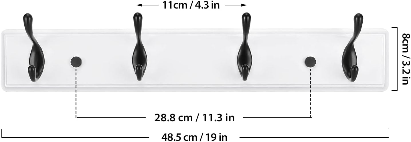 Wooden Coat Rack, Wall-Mounted Organizer for Closet, Entryway, Hallway, Foyer, Bedroom, Heavy Duty Double Hooks for Hanging Towels, Bags, Hats, Jackets, Key (WhiteBlack, 4 Hooks)