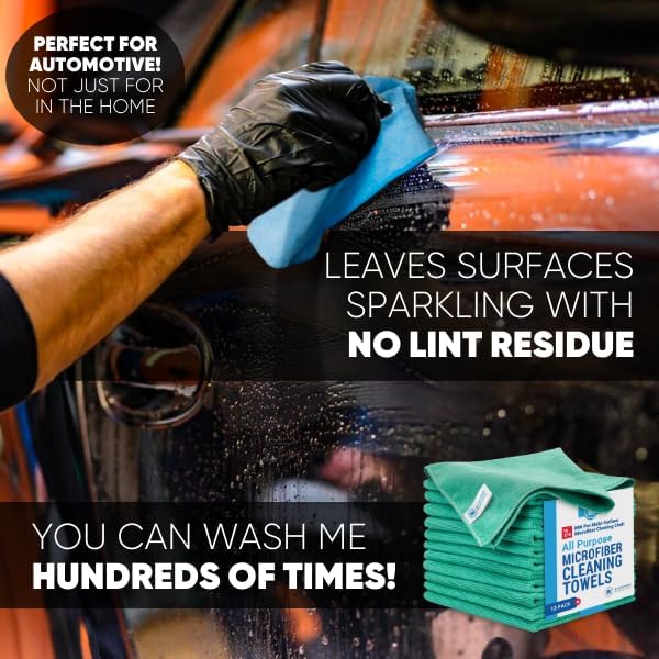 MW Pro Microfiber Cleaning Cloth | Green (12 Pack) | Size 16" x 16" | All Purpose Microfiber Towels - Clean, Dust, Polish, Scrub, Absorbent