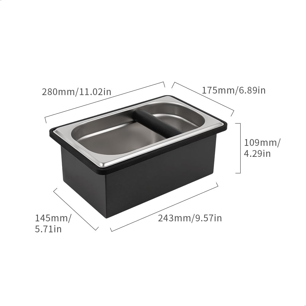 watchget Espresso Knock Box Large Size Stainless Steel Coffee Grounds Coffee Pucks Container Shock-absorbent Knock Box for Espresso Machine Non-Slip Base Barista Accessories