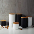 jessie Ceramic Storage Containers with Airtight Seal Bamboo Lids Kitchen Canisters for Tea Spice Seasoning Sugar Coffee (white, 260ml/9 oz)