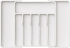 Lifewit Silverware Drawer Organizer, Expandable Utensil Tray for Kitchen, BPA Free Flatware and Cutlery Holder, Adjustable Plastic Storage for Spoons Forks Knives, Large, White