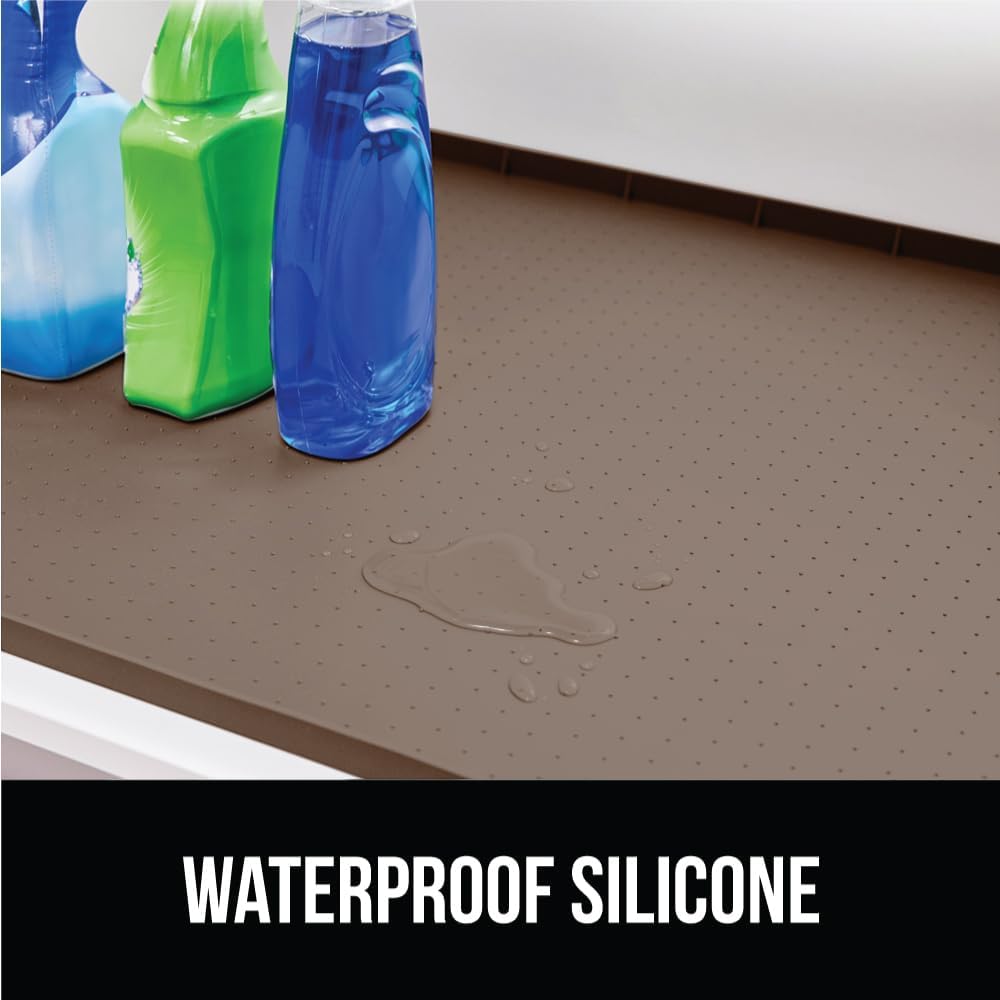 GORILLA GRIP Waterproof Silicone Under Sink Mat with Raised Lip for Kitchen and Bathroom, Cabinet Shelf Liner Stay in Place Mats Dishwasher Safe Drawer Liner, Organizer Tray, 19 x 34 in, Coffee