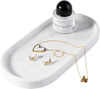 Koville White Marble Oval Tray for Bathroom Countertop, 10" x 5" Natural Marble Vanity Trays, Stone Perfume Organizer Tray for Decor, Jewelry Dish Perfume Trays for Dresser