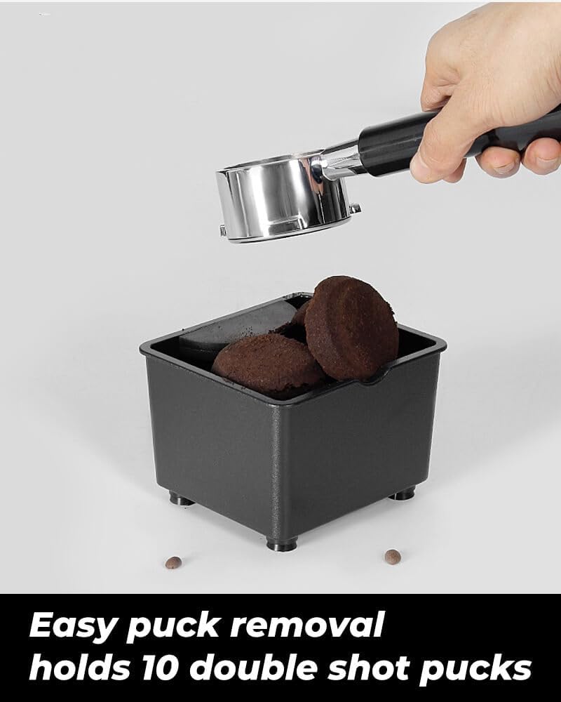 Espresso Knock Box, Accessories for Espresso Machine, Easy & Mess-Free Puck Disposal, Coffee & Espresso Grounds, Non-slip Base, Removable Silicone Pad, Holds 10 Double Shot Pucks