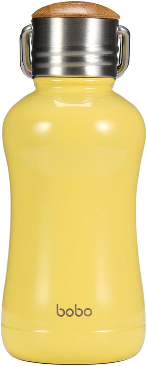 YOHKOH Mini Insulated Water Bottle With Bamboo Lid - 8.8oz Small Vacuum Insulated Water Bottle for Women Kids, 12 Hrs Hot & 24 Hrs Cold Stainless Steel Thermos Leak-Proof BPA-Free (8.8oz,Yellow)