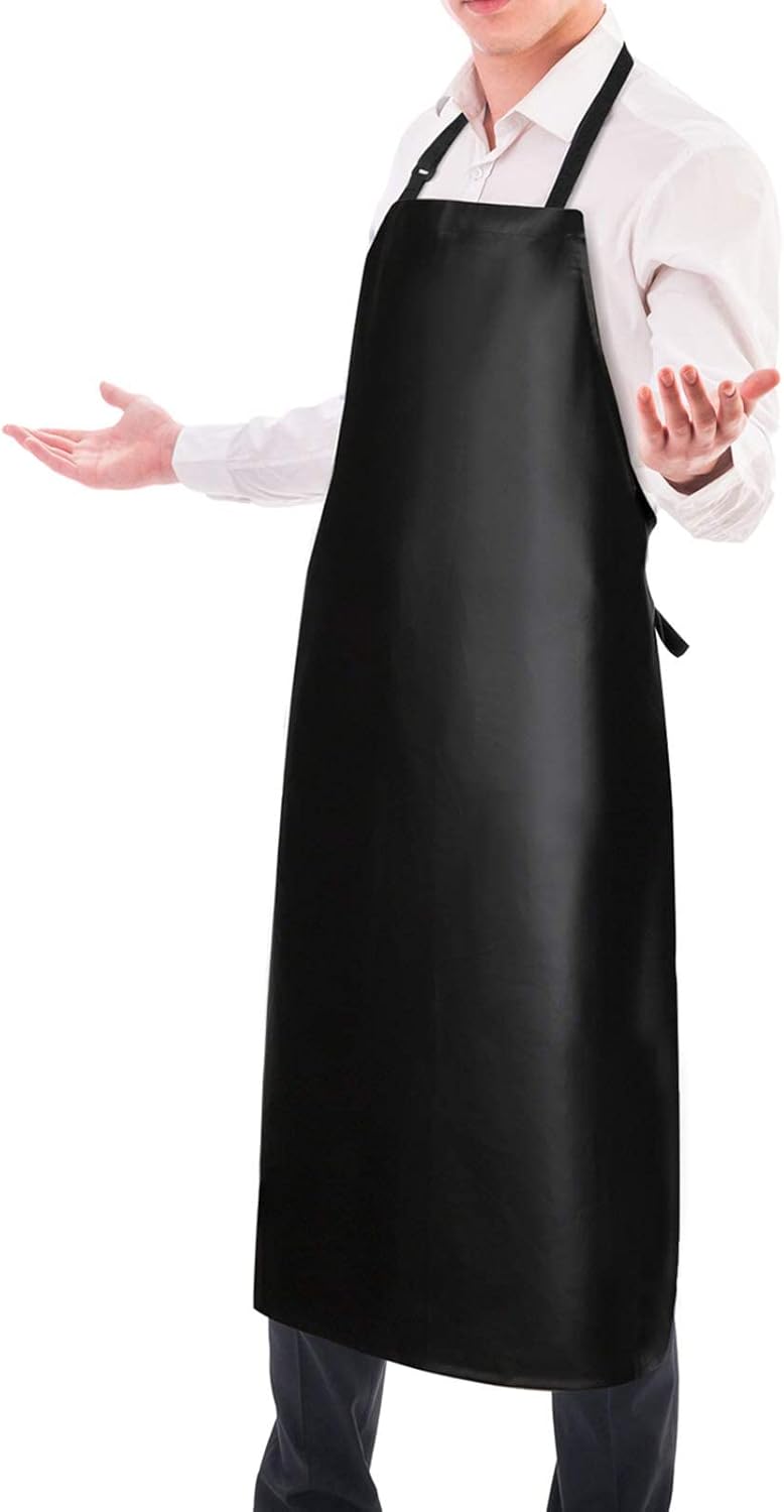 Gotega Waterproof Rubber Vinyl Apron 40 Inch Heavy Duty Chemical Work Apron Durable with Adjustable Bib Apron for Dishwashing Black