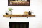 Modern Timber Craft Reclaimed Wood Fireplace Mantel Shelf | Solid Rustic American Barnwood with Steel Floating Shelf Brackets | 2.75" Thickness | 54" L x 8" D, Jacobean, Planed and Sanded
