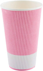 Restaurantware 16 Ounce Ripple Wall Disposable Coffee Cups, 500 Insulated Light Pink Paper Tumblerss for Hot Drinks like Tea and More, Rolled Rim Design, Lids Sold Separately