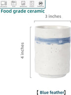 Stoneware Coffee Bar Utensil Holder Tea & Coffee Spoon & Stirrer Holder for Stir Stick Straw Teaspoon Holder Spoon Cup Small Utensil Jar (Blue feather)