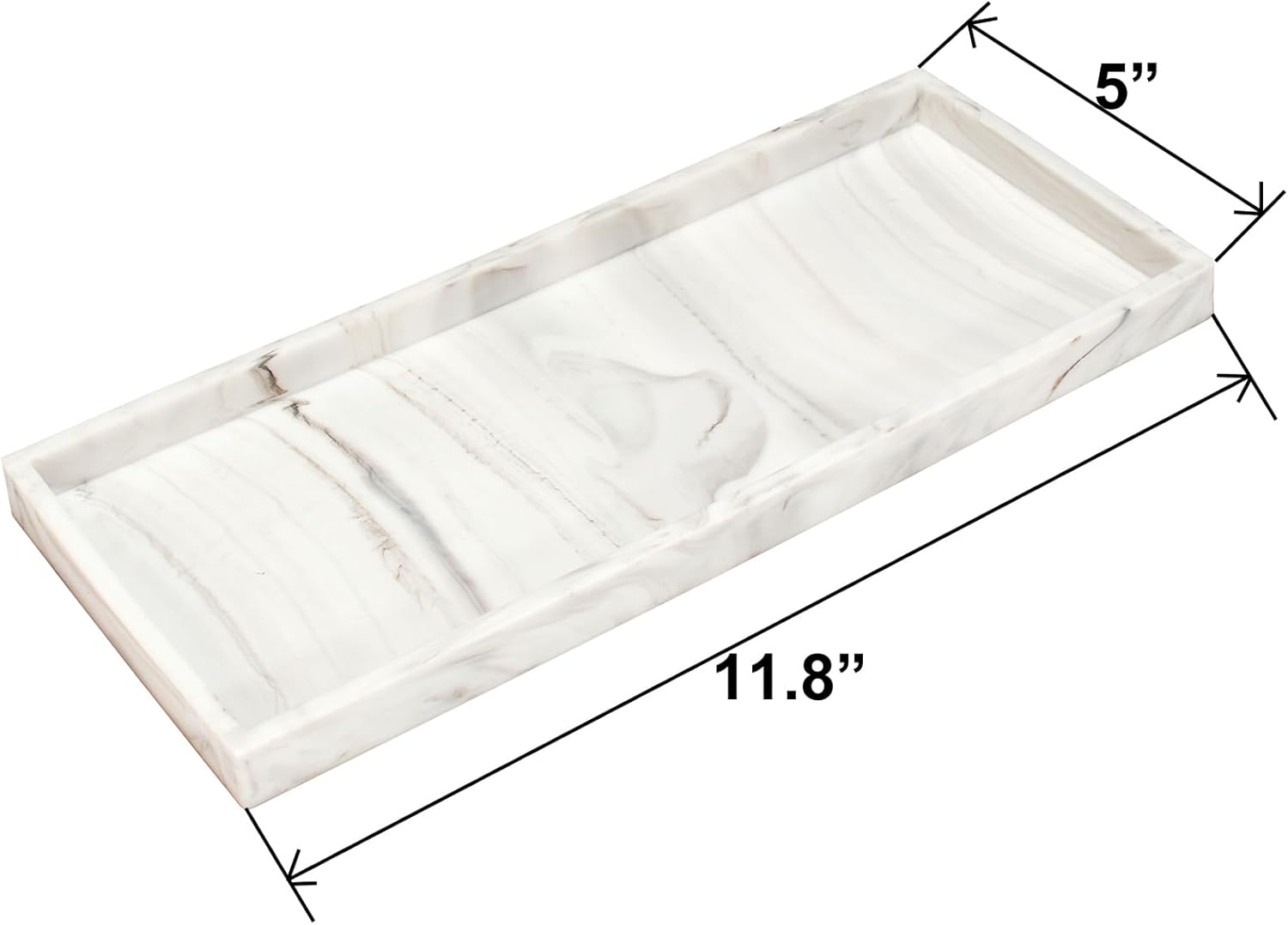 DNC Silicone Bathroom Tray for Counter, 2PC 11.8" Vanity Tray for Countertop, Kitchen Sink Soap Tray for Dish Holder Dispenser Toilet Tank Desk Organizer Marble White