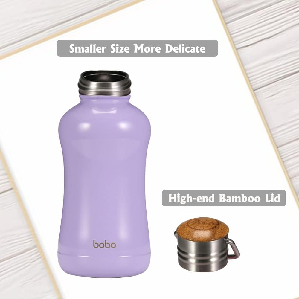 YOHKOH Mini Insulated Water Bottle With Bamboo Lid - 8.8oz Small Vacuum Insulated Water Bottle for Women Kids, 12 Hrs Hot & 24 Hrs Cold Stainless Steel Thermos Leak-Proof BPA-Free (8.8oz,Violets)