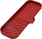 Silicone Bathroom Soap Dishes with Drain Spout-Bathroom and Kitchen Sink Organizer,Sponge Holder,Dish Soap Tray,Perfect for Dispenser,Scrubber,Bottle,Cup on Sink or Counter-Red 12"×4"