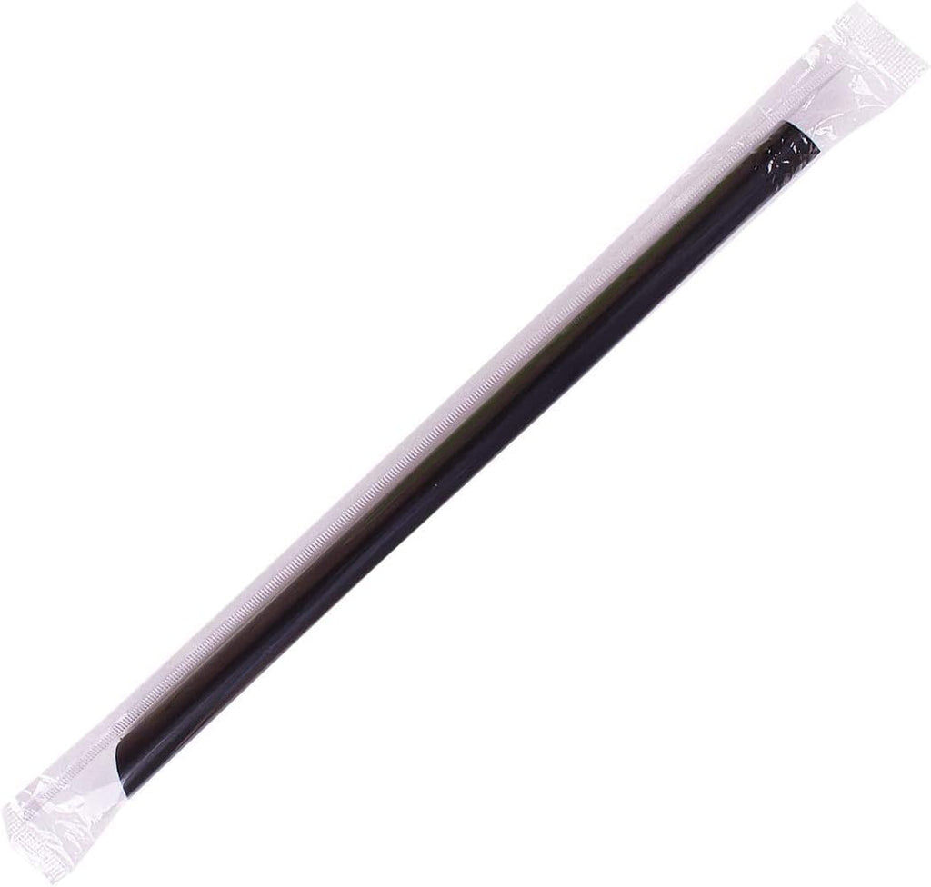Karat [1,600 ct] 9" Boba Straws (0.39" Diameter), Individually Wrapped, Diagonal Cut | Black