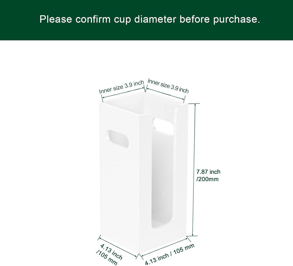 Disposable Coffee Cup Dispenser with Handles, Countertop or Wall Mount Hot/Cold Drink Cup and Lid Holder - Bathroom/Kitchen/Office Acrylic Cup Lid Storage Organizer (1 Compartment, White)