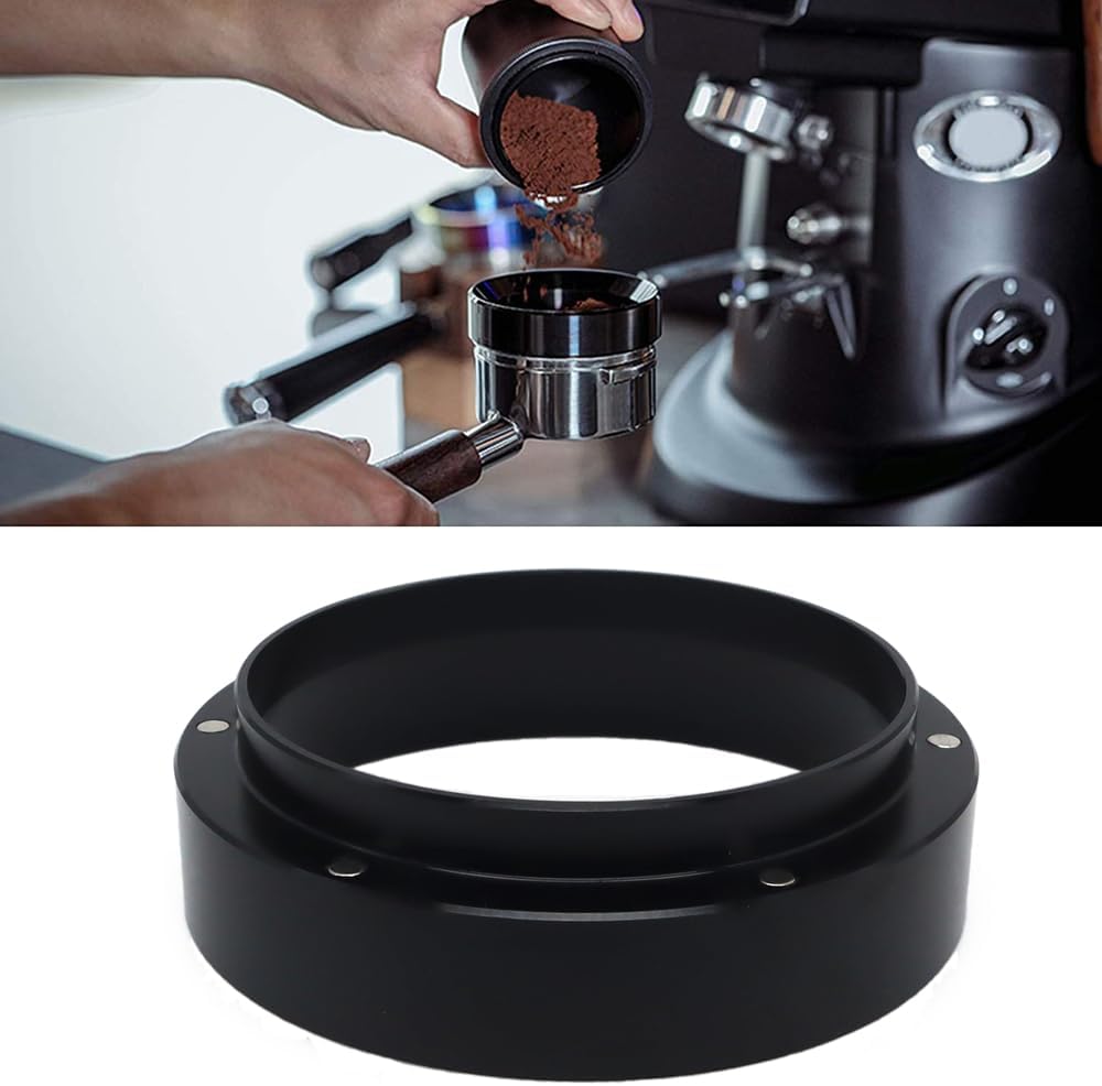 1pc Espresso Dosing Funnel 51/53/58mm Coffee Dosing Ring Aluminum Espresso Distribution Coffee Tool For Home Coffee Bar Shop College Dorm Room Apartment Essential Coffee Accessories (58mm, Black)