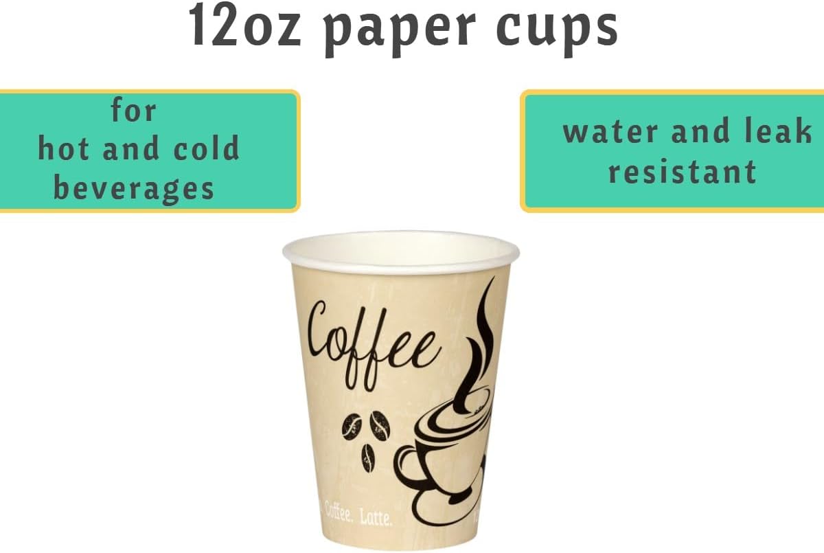Smygoods Disposable Coffee Cups, To Go Paper Hot Cups, Classic Design (12 OZ, 100 Count) For Hot Beverages, Coffee, Tea, Espresso, Cocoa - Vasos Para Cafe