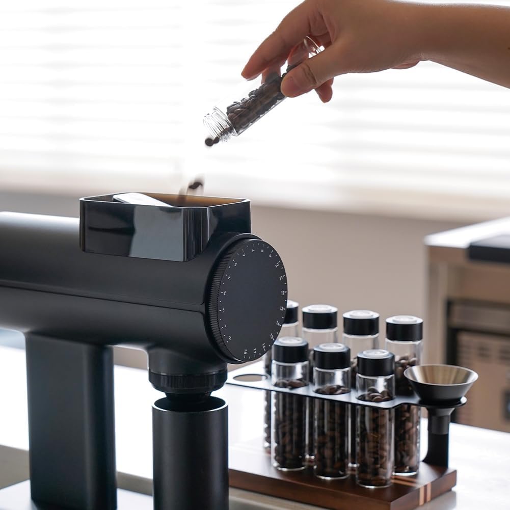 watchget Coffee Bean Storage Tubes Single Dose Coffee Bean Cellars 8 Pcs with One-way Exhaust Valve Sealed Airtight Coffee Bean Storage Jars with Hopper, Wooden Display Stand, A