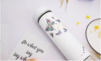 Mother of Pearl Design Stainless Steel Water Bottle with Tea Infuser Strainer 17 oz Leakproof Screw Cap Wide Mouth Double Wall Vacuum Insulated Travel Sport Water Flask Thermo Mug (Butterfly White)
