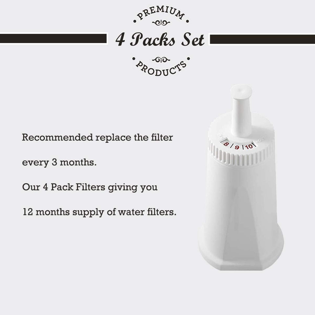 4 Pack Replacement Water Filter Compatible with Breville Sage Claro Swiss For Oracle Barista Bambino Espresso Coffee Machine Part #BES008WHT0NUC1