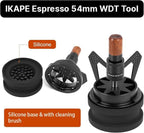 IKAPE Mantis WDT Distribution Tool with Clean Brush, V3-54mm Espresso Stirrer for Barista - 8 Needle Espresso Stirrer with Dosing Funnel & Stand, Adjustable Needle Height, Walnut Handle
