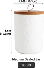 Black White Ceramic Coffee Canister Tea Canister with Seal Wood Lid, Airtight Coffee Storage Container for Coffee Bean, Ground Coffee, Sugar, Cookie Candy jar (White, 800ml)