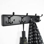 Wooden Coat Rack, Wall-Mounted Organizer for Closet, Entryway, Hallway, Foyer, Bedroom, Heavy Duty Double Hooks for Hanging Towels, Bags, Hats, Jackets, Key (Black, 4 Hooks)