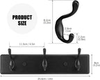 Wooden Coat Rack, Wall-Mounted Organizer for Closet, Entryway, Hallway, Foyer, Bedroom, Heavy Duty Double Hooks for Hanging Towels, Bags, Hats, Jackets, Key (Black, 3 Hooks)