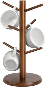 Wooden Mug Holder Tree, Coffee Cup Holder, Mug Organizer with 6 Hooks (Brown)