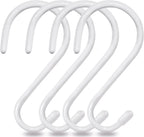 4 Pack Large S Hooks for Hanging Heavy Duty, 6 inch Non Slip Vinyl Coated Metal Closet S Hooks for Hanging Kitchen Utensil Pot Pan Cups Clothes Jeans Towels Hats Bags Plants (White)
