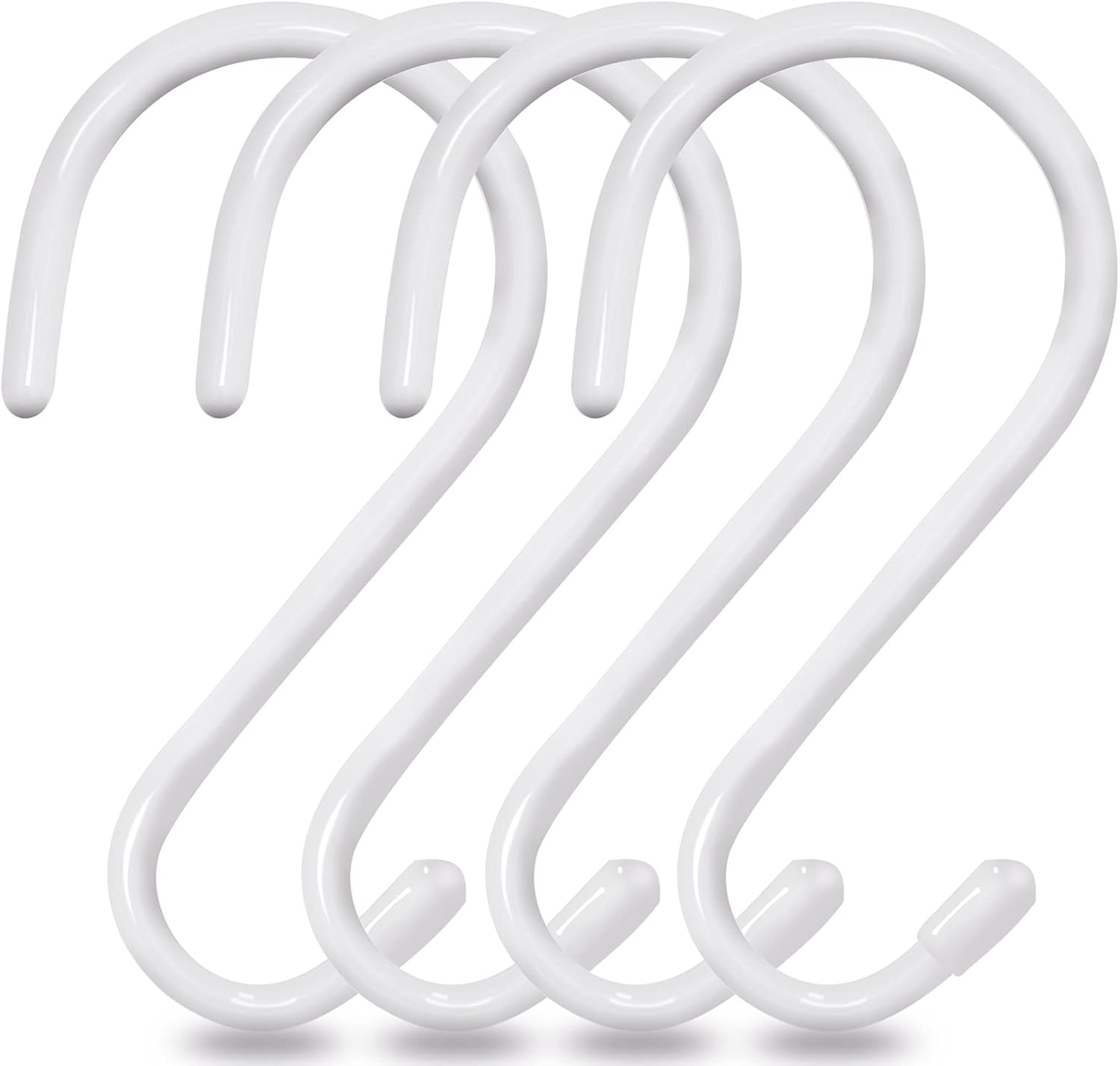 4 Pack Large S Hooks for Hanging Heavy Duty, 6 inch Non Slip Vinyl Coated Metal Closet S Hooks for Hanging Kitchen Utensil Pot Pan Cups Clothes Jeans Towels Hats Bags Plants (White)