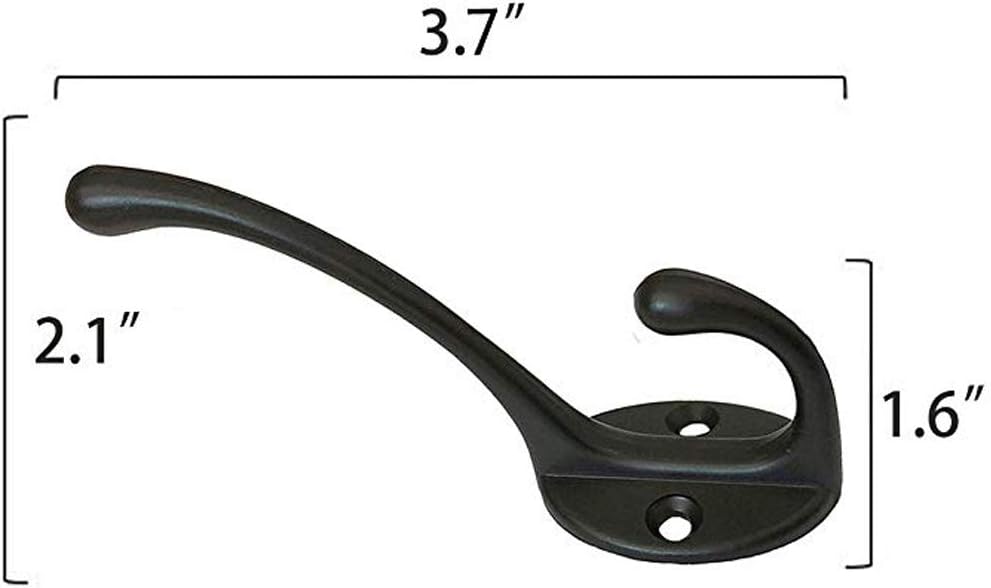 IBosins 10 Pack Heavy Duty Dual Coat Hooks Wall Mounted with 40 Screws Retro Double Hooks Utility Black No Rust Hooks for Coat, Scarf, Bag, Towel, Key, Cap, Cup, Hat (Black)