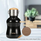 YOHKOH Mini Vacuum Insulated Water Bottle With Bamboo Lid - Stainless Steel Thermos Water Bottle for Women Girls Kids, Metal Sports Hot and Cold Water Bottle Leak-Proof BPA-Free (6.4oz,Black)