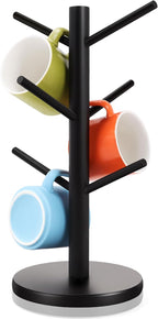 Mug Holder Tree, Thicker Base Coffee Cup Holder for Countertop, Sturdy Wood Coffee Mug Hanger with 6 Hooks, Non-Slip Cup Rack for Home Storage and Organizer