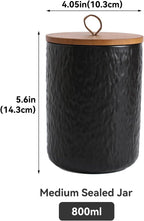Black White Ceramic Coffee Canister Tea Canister with Seal Wood Lid, Airtight Coffee Storage Container for Coffee Bean, Ground Coffee, Sugar, Cookie Candy jar (Black, 800ml)