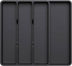 Lifewit Utensil Drawer Organizer, Expendable Cooking Silverware Tray for Kitchen Drawer, Adjustable Cutlery Flatware Holder, Plastic Spatula Tools and Gadgets Storage Divider, 4 Compartments, Black