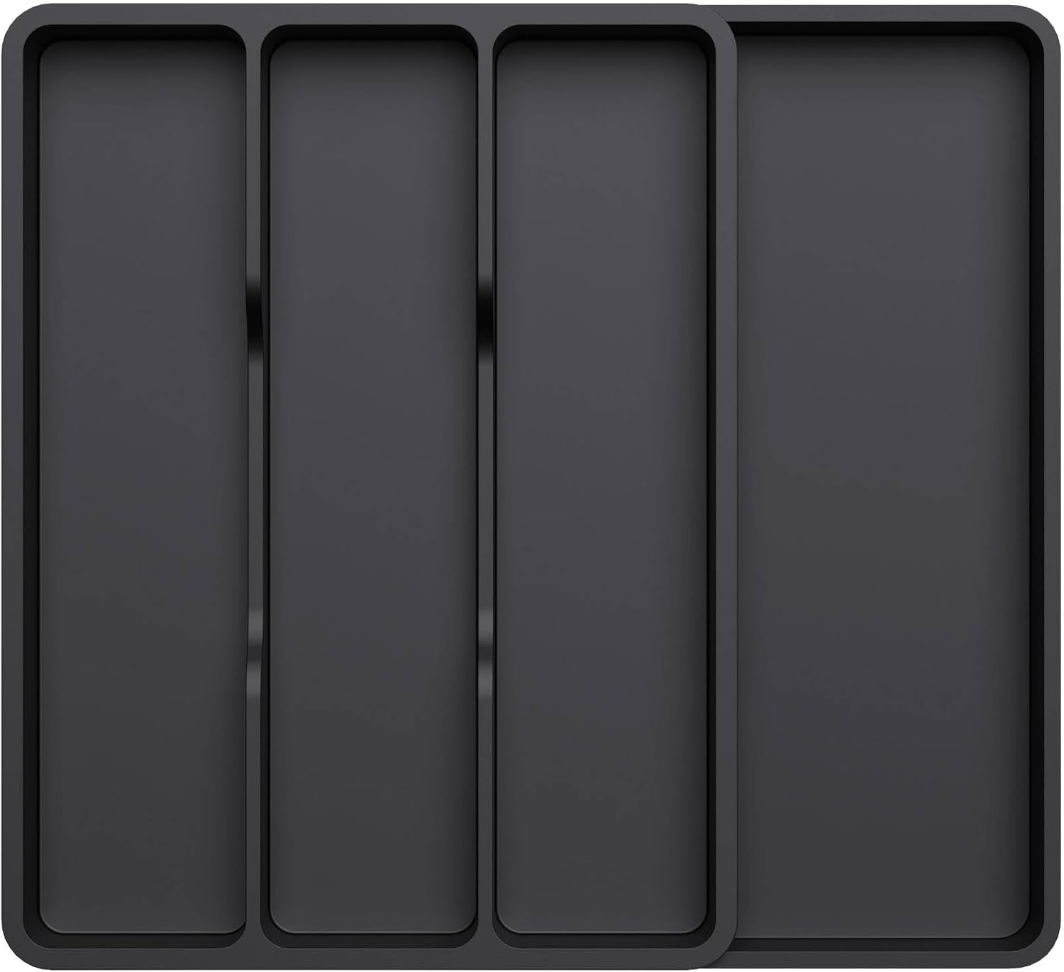 Lifewit Utensil Drawer Organizer, Expendable Cooking Silverware Tray for Kitchen Drawer, Adjustable Cutlery Flatware Holder, Plastic Spatula Tools and Gadgets Storage Divider, 4 Compartments, Black