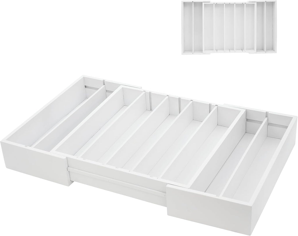 MinBoo Bamboo Drawer Organizer - Expandable K Cup & Pods Holder, Coffee Pod Storage, Tea Organizer, Versatile Kitchen Accessory Organization and Storage,White