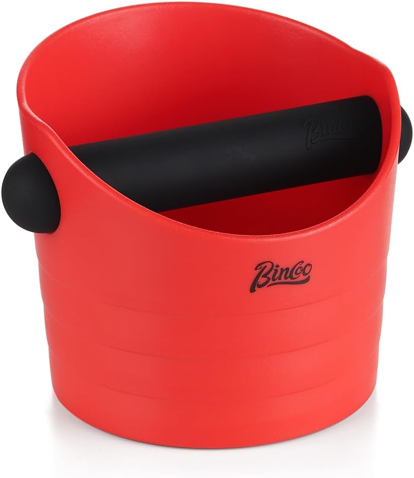 Bincoo Mini Coffee Knock Box 4.5 Inch - Espresso Accessories for Coffee Grounds Container - Multifunctional, Suitable for Home & Bar.(Red)