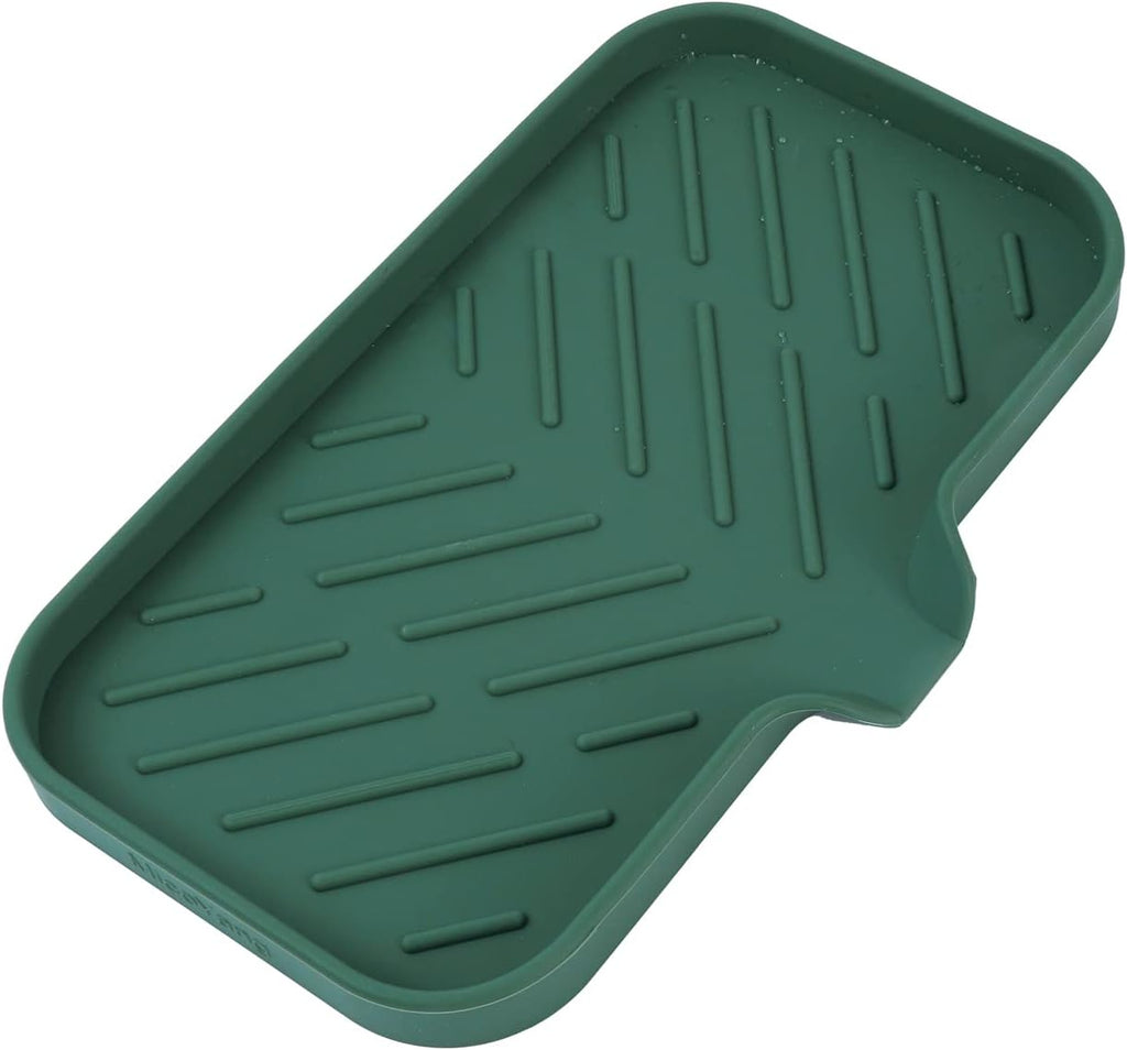 Silicone Bathroom Soap Dishes with Drain Spout-Bathroom and Kitchen Sink Organizer,Sponge Holder,Dish Soap Tray,Perfect for Dispenser,Scrubber,Bottle,Cup on Sink or Counter-Green 9.6"×5.3"
