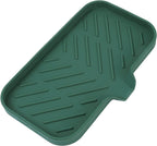 Silicone Bathroom Soap Dishes with Drain Spout-Bathroom and Kitchen Sink Organizer,Sponge Holder,Dish Soap Tray,Perfect for Dispenser,Scrubber,Bottle,Cup on Sink or Counter-Green 9.6"×5.3"