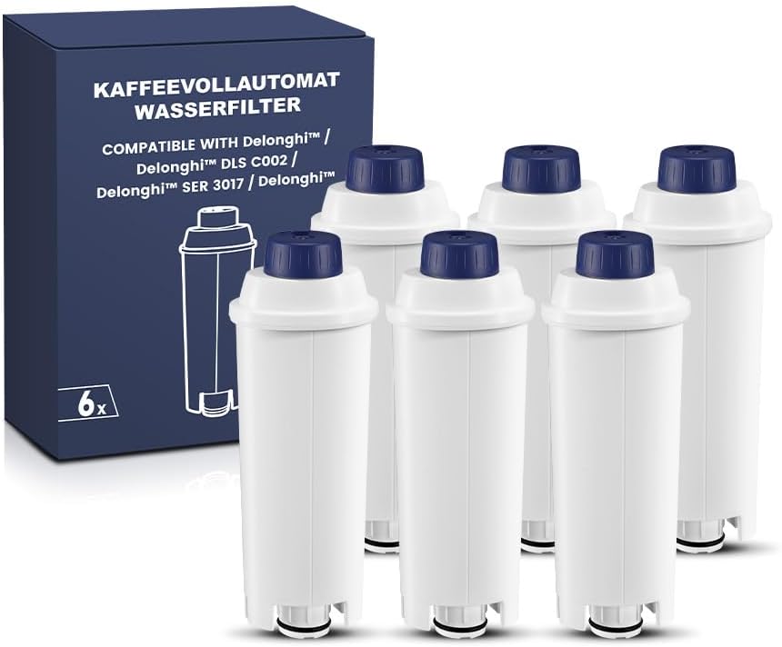 Coffee Machine Fitler, Delonghi Filter Replacement for DeLonghi DLSC002, Delonghi Magnifica Evo, Dinamica Plus, ESAM, ETAM, BCO, EC. Activated Carbon Water Filter Cartridges Softener (6 Pcs)