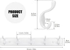 Wooden Coat Rack, Wall-Mounted Organizer for Closet, Entryway, Hallway, Foyer, Bedroom, Heavy Duty Double Hooks for Hanging Towels, Bags, Hats, Jackets, Key (White, 5 Hooks)