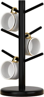 Dorhors Mug Holder Tree,Coffee Cup Holder with 6 Hooks, Wood Mug Rack for Counter,Coffee Bar Accessories and Orgnizer Station,Black